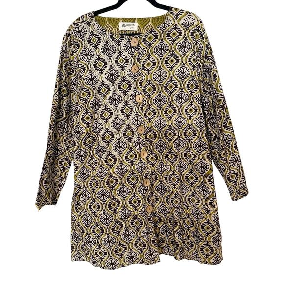 Market Place Handmade in India Jacket Ikat Artsy Boho Green Lagenlook Large - Picture 1 of 9